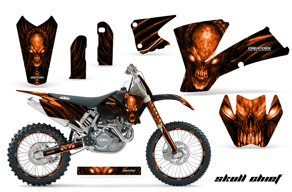 KTM C1 SX EXC MXC Graphics Kit Skull Chief Orange BB NPs Rims